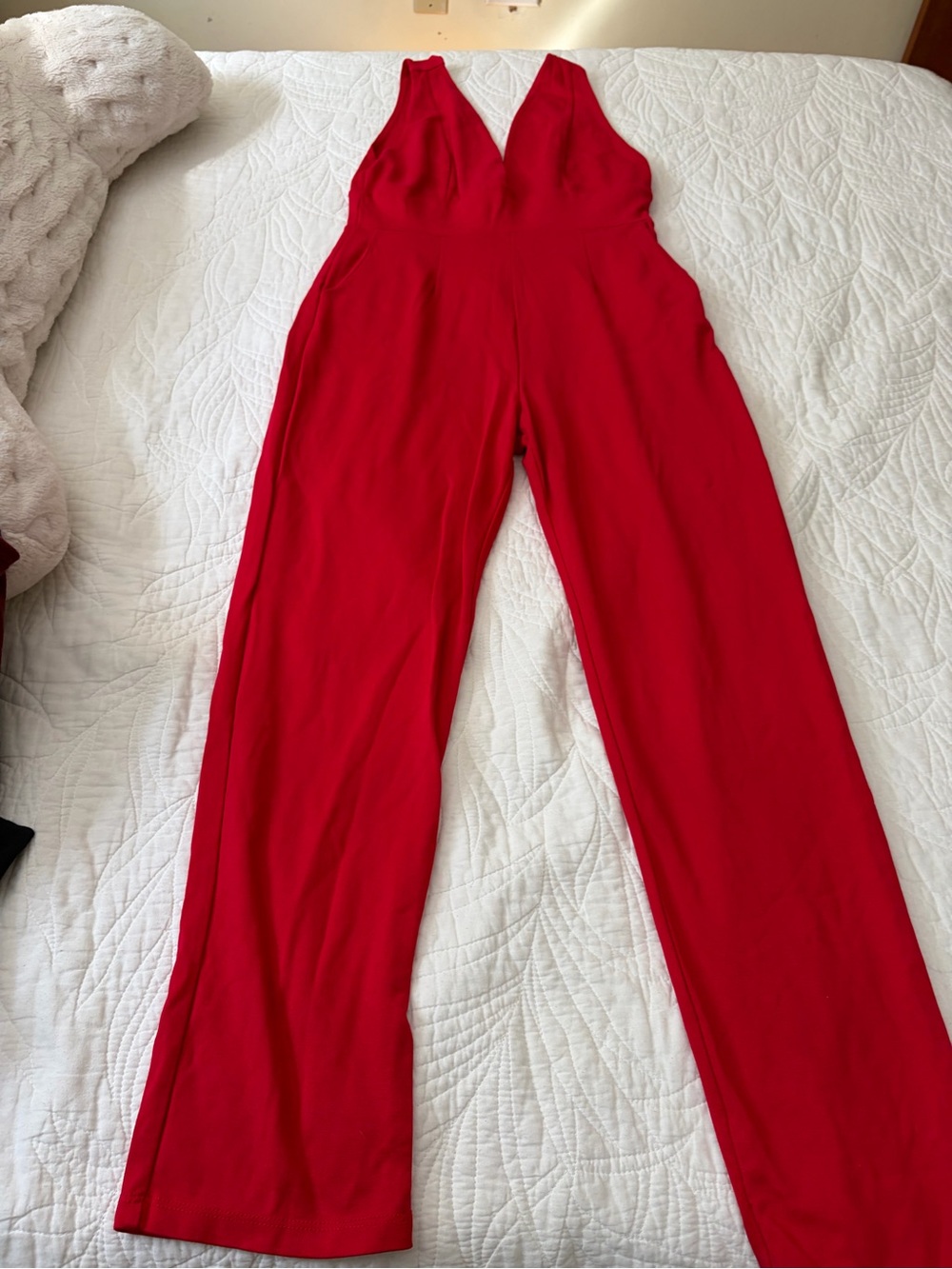 Sleeveless Red V-Neck Wide-Leg Jumpsuit